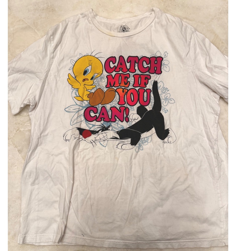 Y2K Looney Tunes Tweety Catch Me If You Can Graphic T-Shirt White 3X